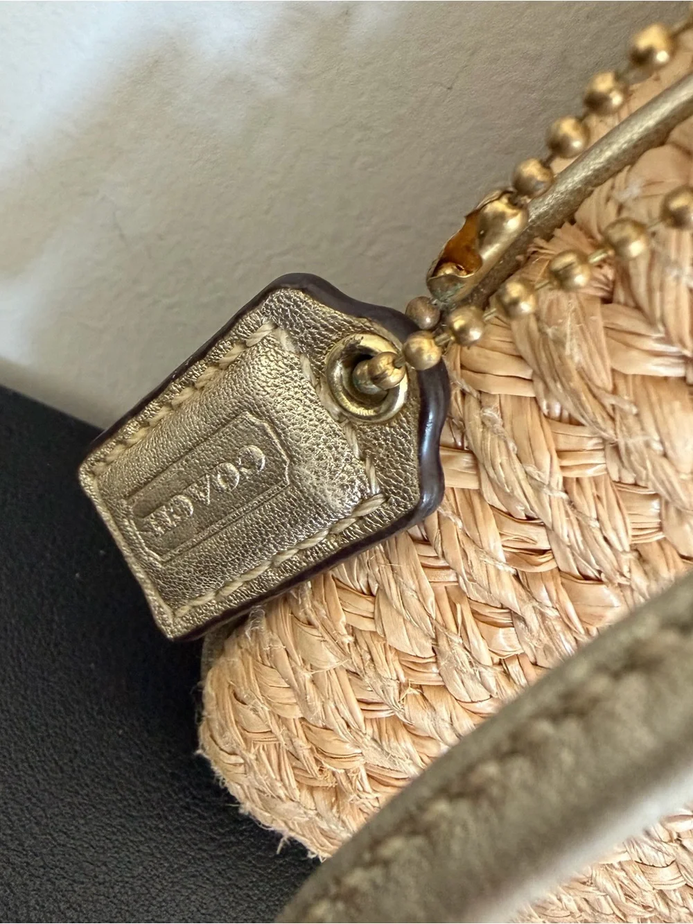 Coach Straw Floral Wristlet Metallic Leather Flower Wrist Strap
